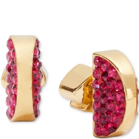 NWT Kate Spade Sliced Scallop Pave Stud Earrings Red Gold - Picture 1 of 7